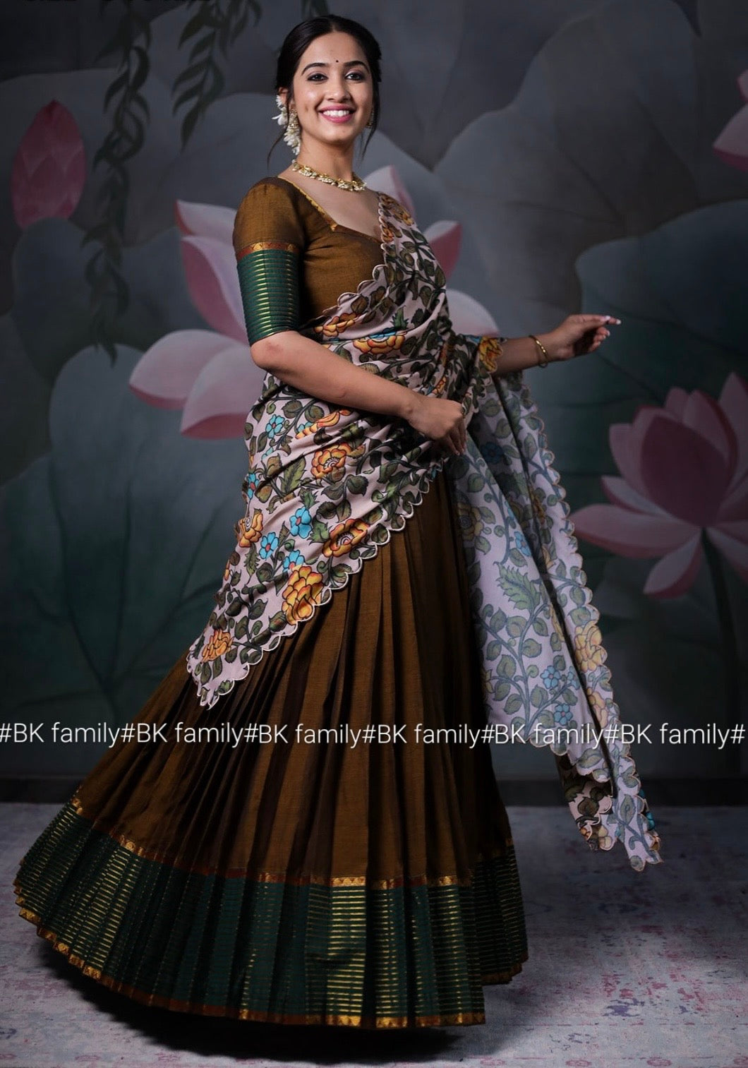 Handloom Halfsaree with Kalamkari Dhavani