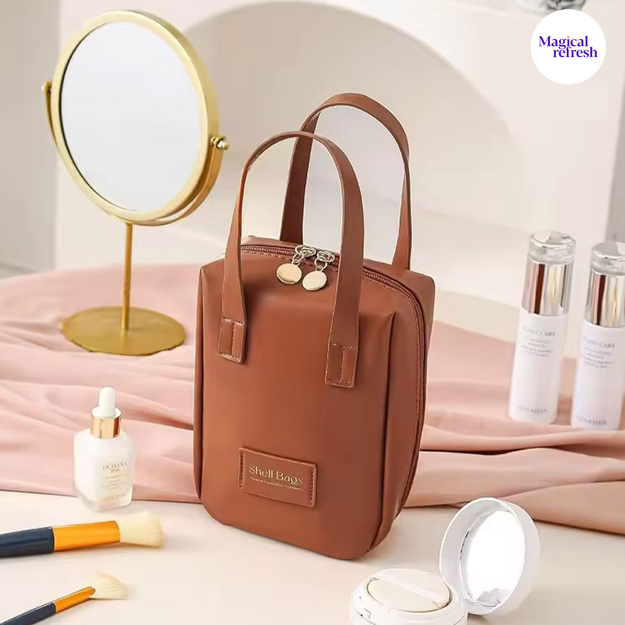 Portable Makeup Bag - Premium PU Leather, Large Capacity & Waterproof