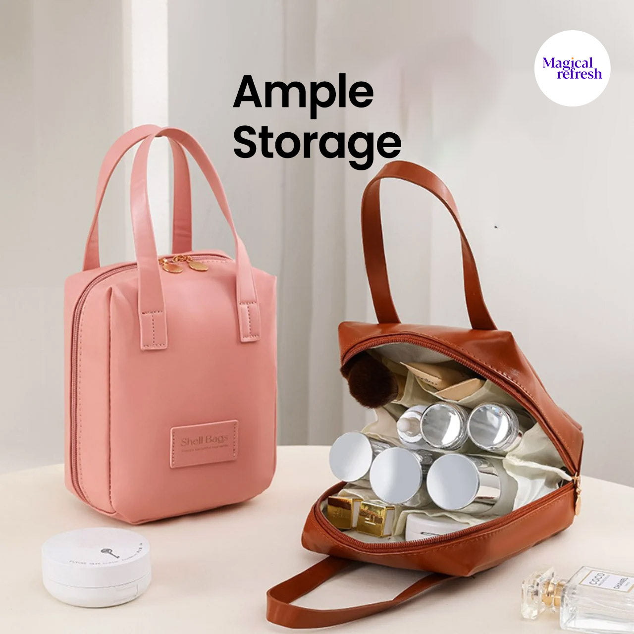 Portable Makeup Bag - Premium PU Leather, Large Capacity & Waterproof