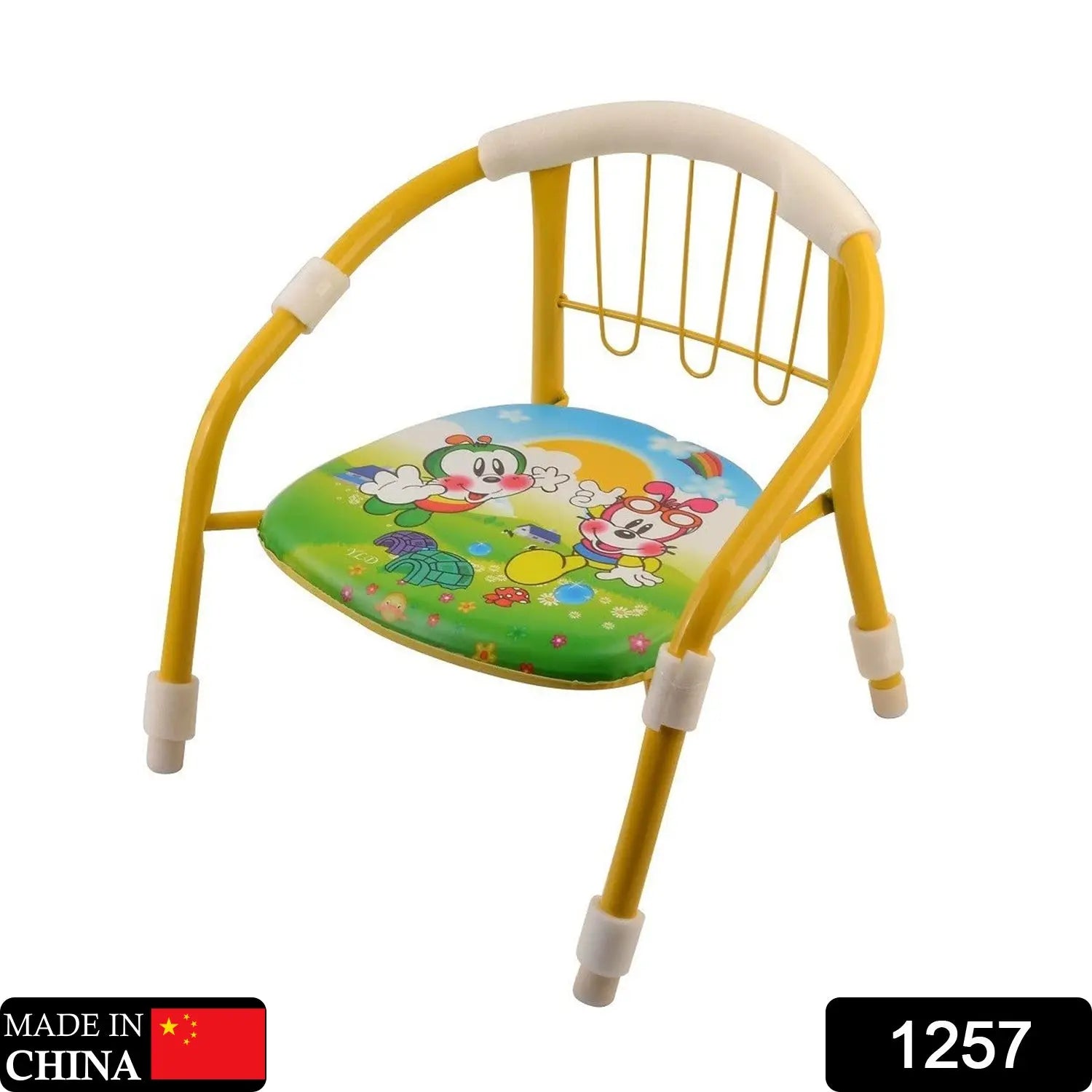 1257 Multicolor Cartoon Design Baby Chair With Metal Backrest Frame  Sound Seated Soft Cushion For Kids  Toddlers (Moq - 4 Pcs) - Image #1