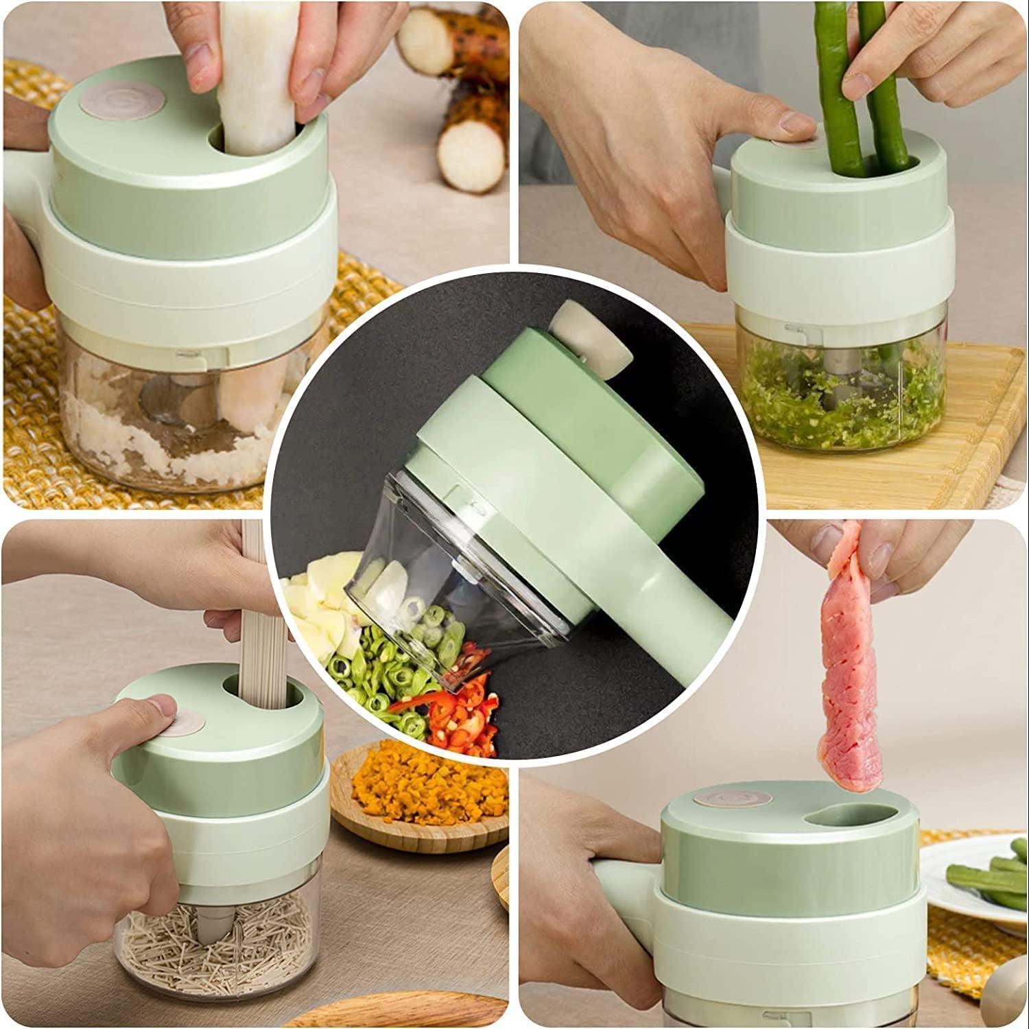 0142 4 in 1 Electric Handheld Cooking Hammer Vegetable Cutter Set Electric Food Chopper Multifunction Vegetable Fruit Slicer DeoDap