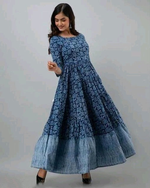 Reyon Printed Gown with Gota Work