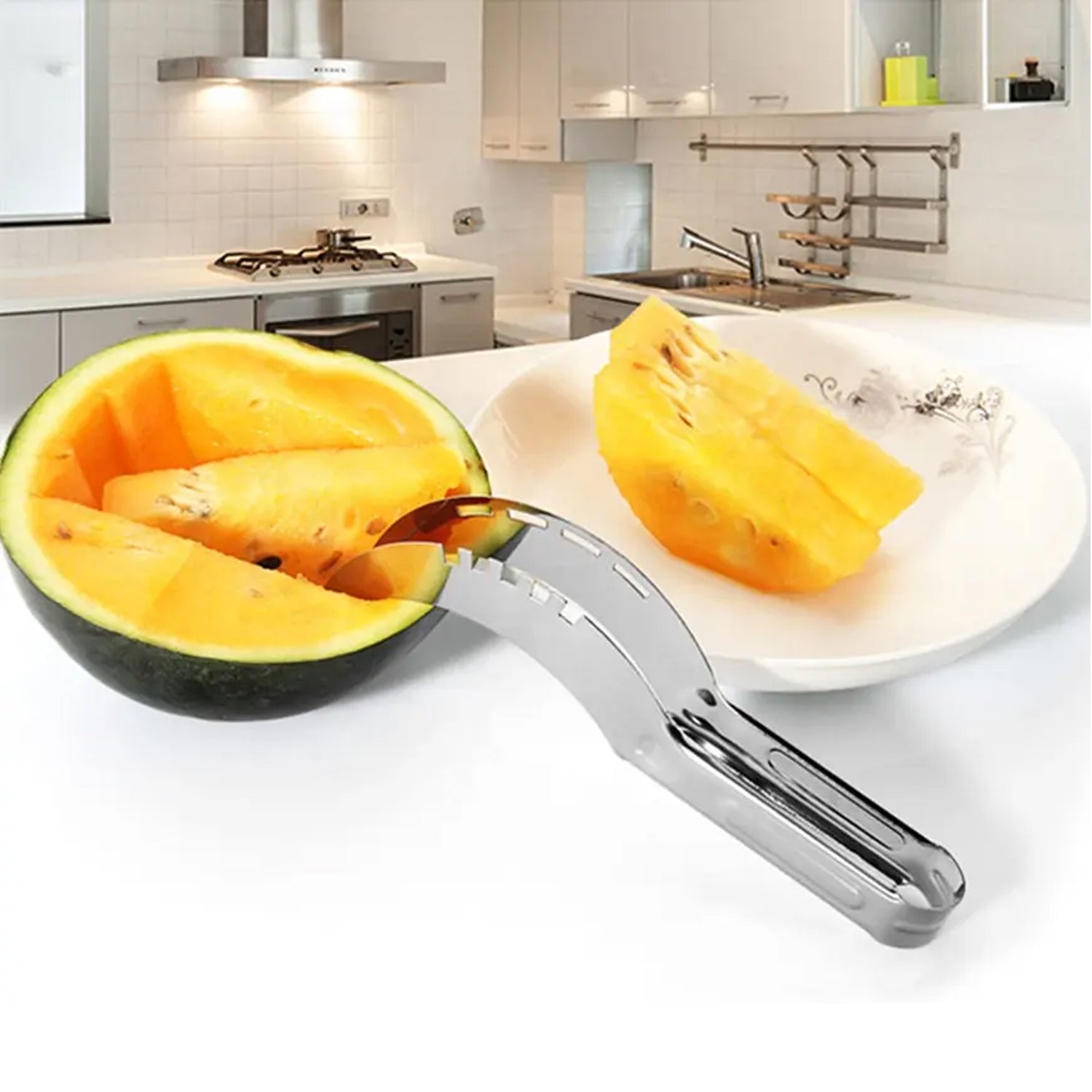 2047l Stainless Steel Watermelon Cantaloupe Slicer Knife Corer Fruit Vegetable Tools Kitchen