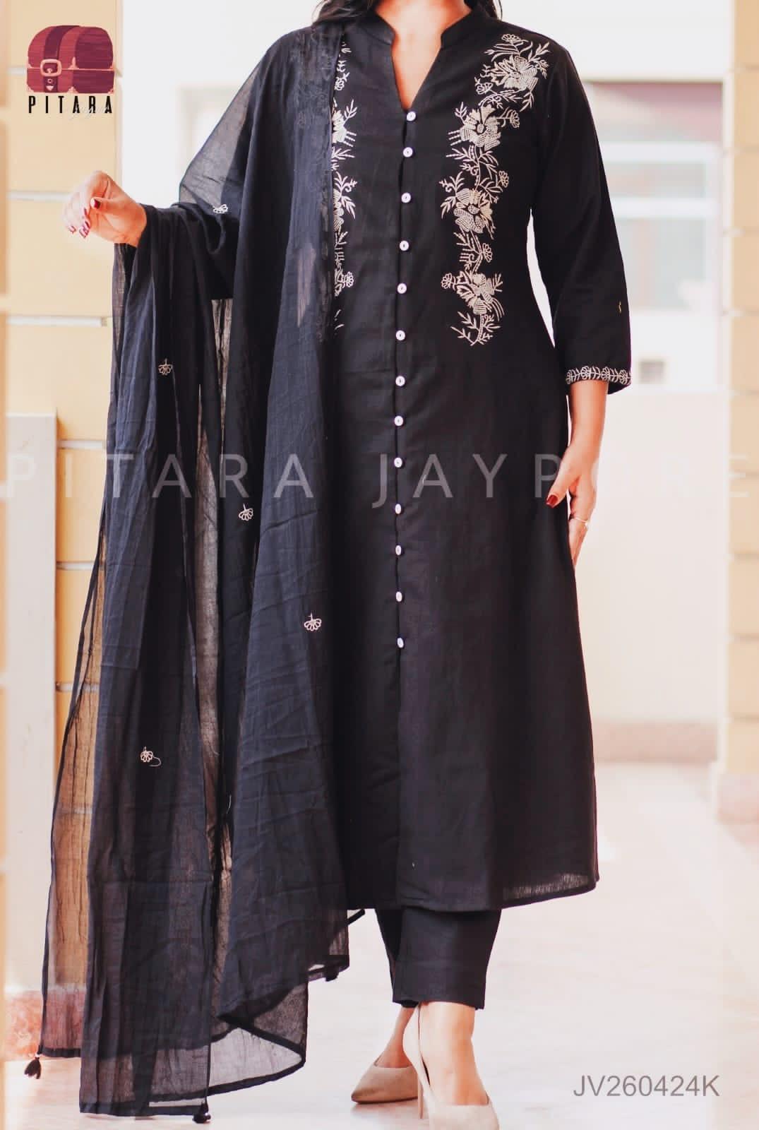 TrendBuy Pure Cotton Embroidered Kurti with Pant & Mulmul Embroidered Dupatta