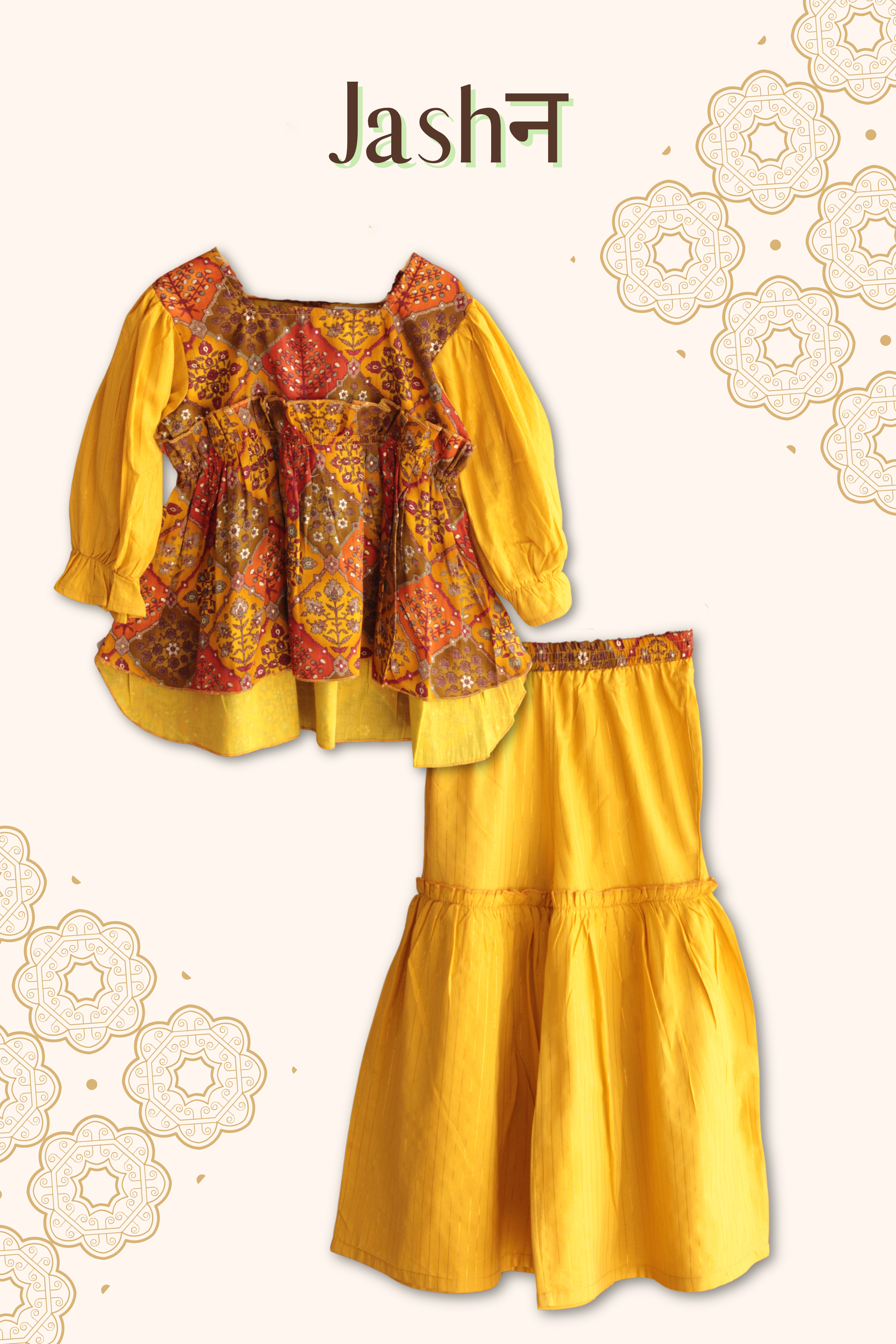 Girls High Low Printed Top with Sharara Set for Wedding Events