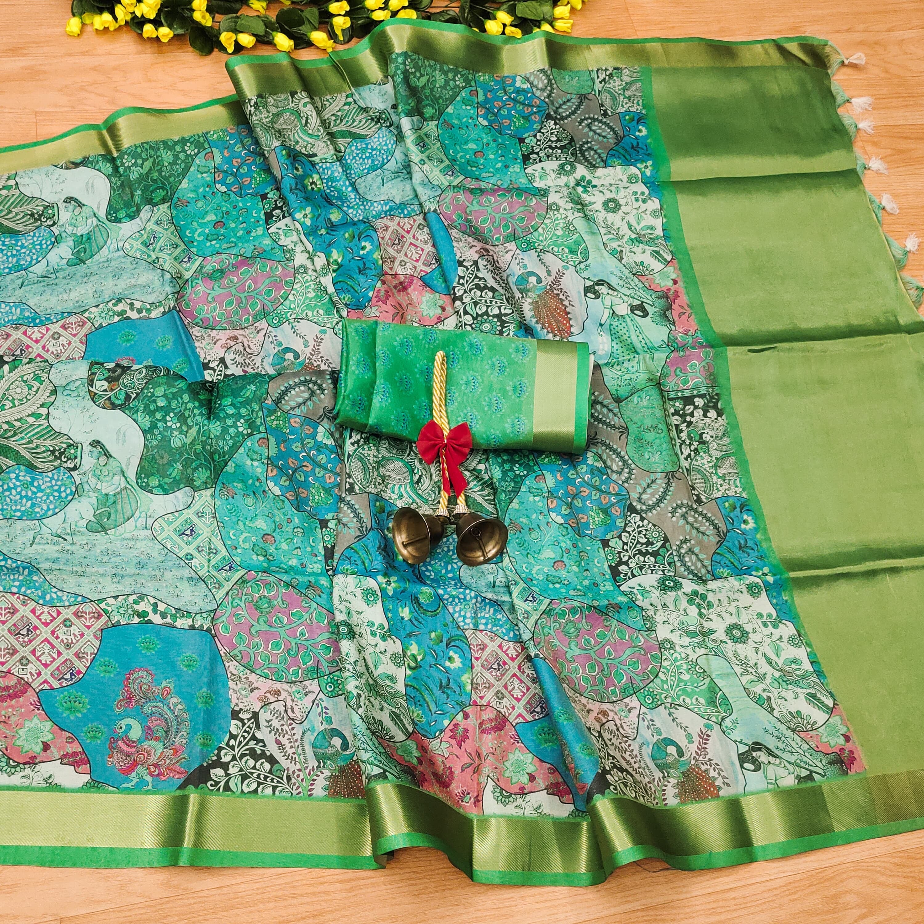 Premium Chanderi Silk Zari Woven Saree - Kalamkari & Flower Print