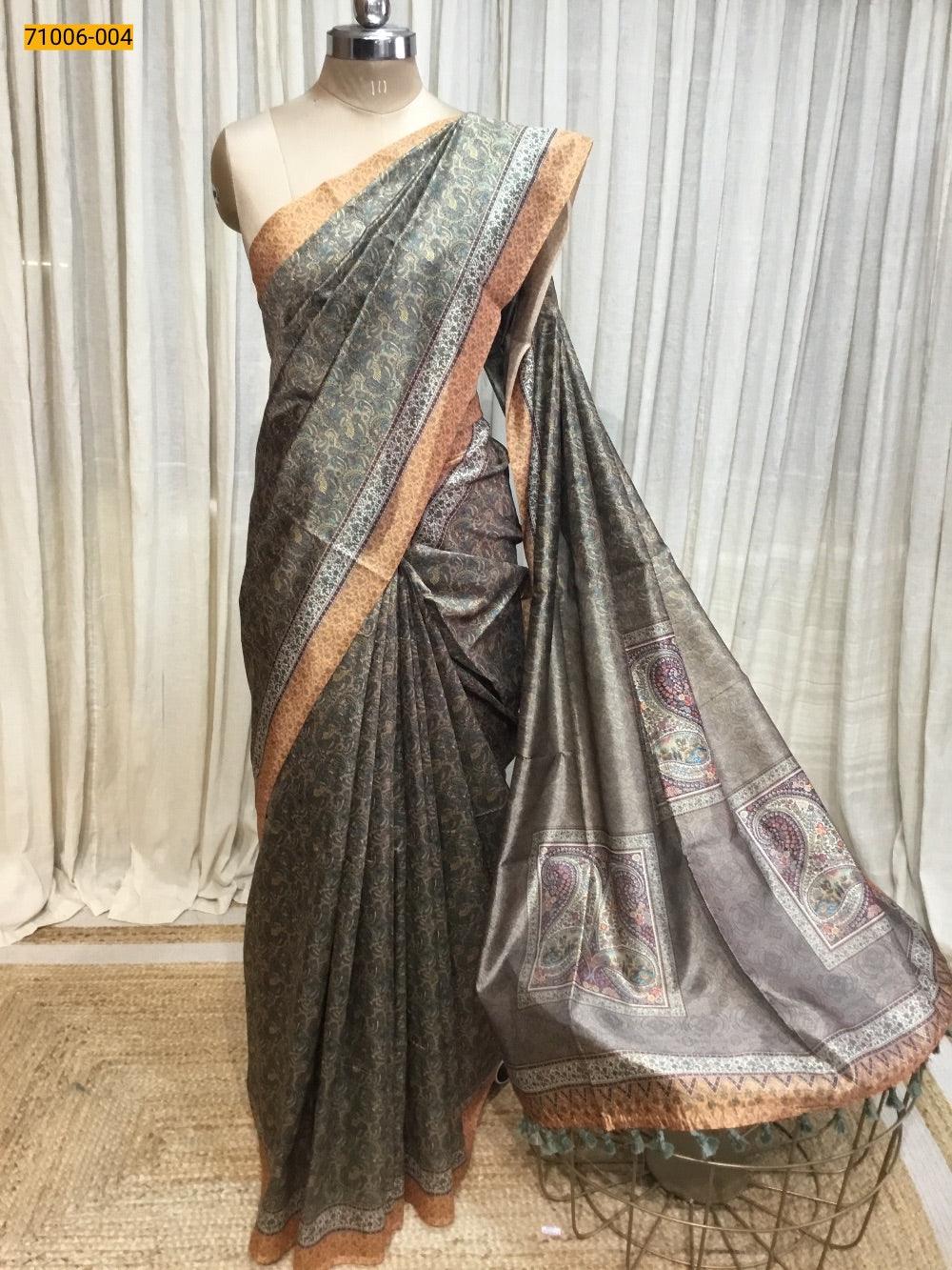 Mehandhi Green   Kalamkari Soft Linen Silk Saree