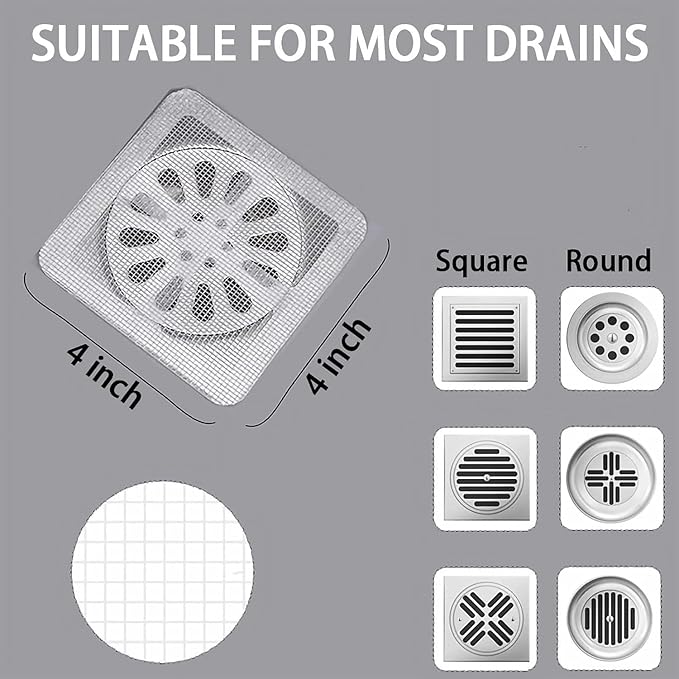 10 Pcs Disposable Bathroom Drain Cover Shower Mesh Sticker Catcher Drain Cover for Bathroom, Kitchen Sink Strainer, Sink Drainer Kitchen Essentials and Kitchen Accessories Items Mesh Strainer