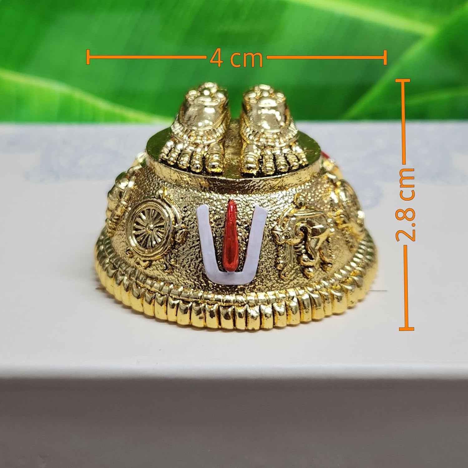 Gold Plated Antique Finish Lord Balaji Charan Paduka Vishnu Charan Paduka for Pooja Room/Car Dashboard Venkateswara Swamy Feet with Shanku & Chakra Namam Gifting (Gold)