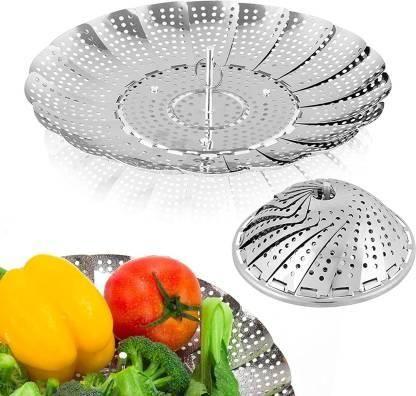 Stainless Steel Steamer Basket for Veggie/Seafood with Safety Tool (Silver)