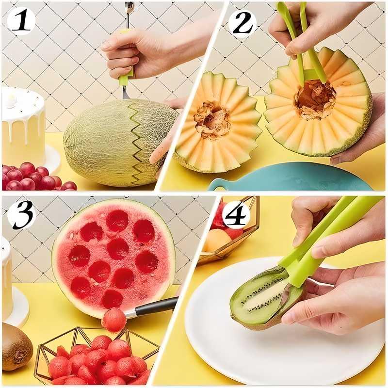 Stainless Steel Professional 4 in 1 Watermelon Cutter (Multicolor, Pack of 1)