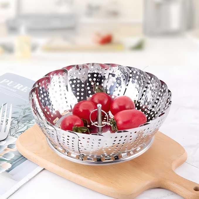 Stainless Steel Steamer Basket for Veggie/Seafood with Safety Tool (Silver)