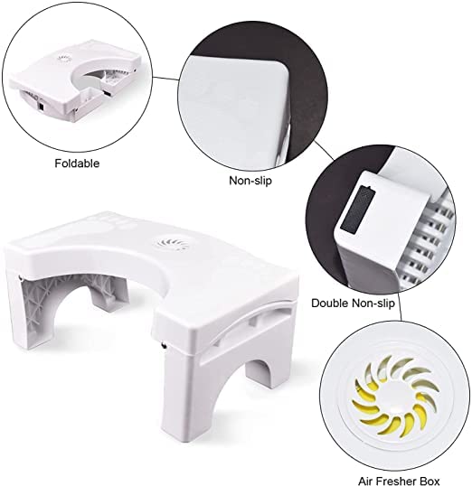 Comfortable Sturdy Squat Toilet Foot Step Stool Women's Plastic Anti-Slip Stool for Western Toilet Scientific Angle, Potty Training Foot Supporter for Kids and Adults Stool (White, Pre-assembled)