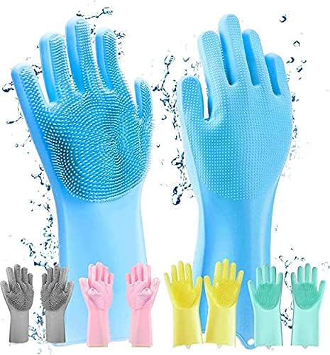 Silicone Hand Gloves for Dish Washing Kitchen Bathroom Car Cleaning (Multicolor, Pack of 1 Pair)