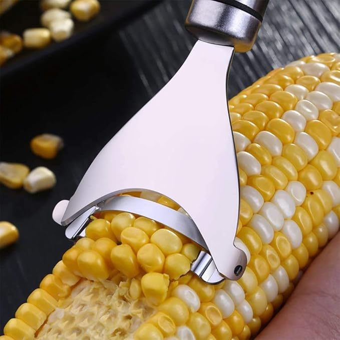 Stainless Steel Corn Peeler with Ergonomic Ultra Sharp Blades for Effortless Kernel Removal (Silver)