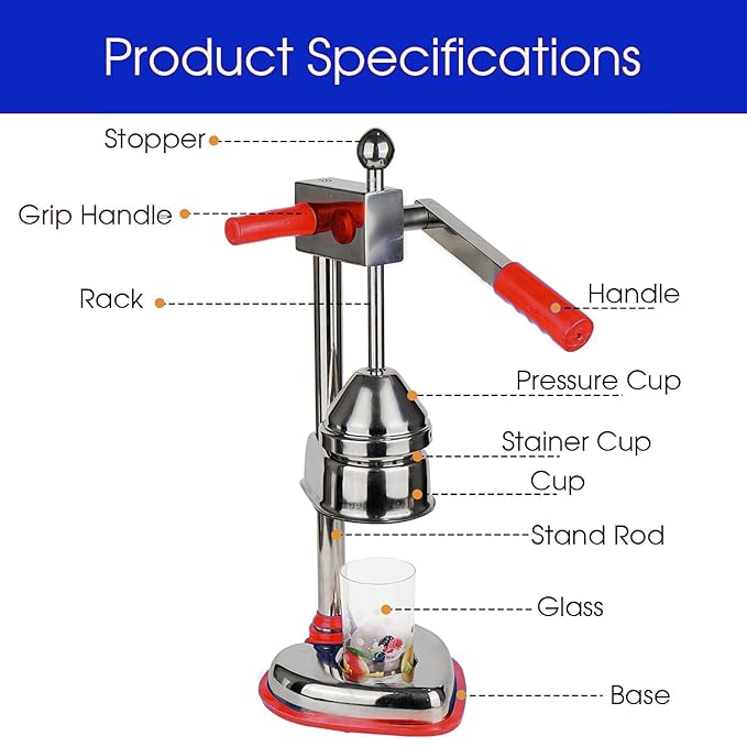 Manual Citrus Juicer - Stainless Steel Hand Press Orange Lemon Squeezer