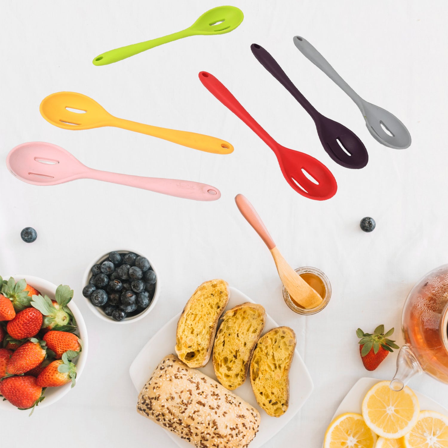 Multipurpose Silicone Spoon Silicone Basting Spoon Non-stick Kitchen Utensils Household Gadgets Heat-resistant Non Stick Spoons Kitchen Cookware Items For Cooking And Baking (6 Pcs Set)