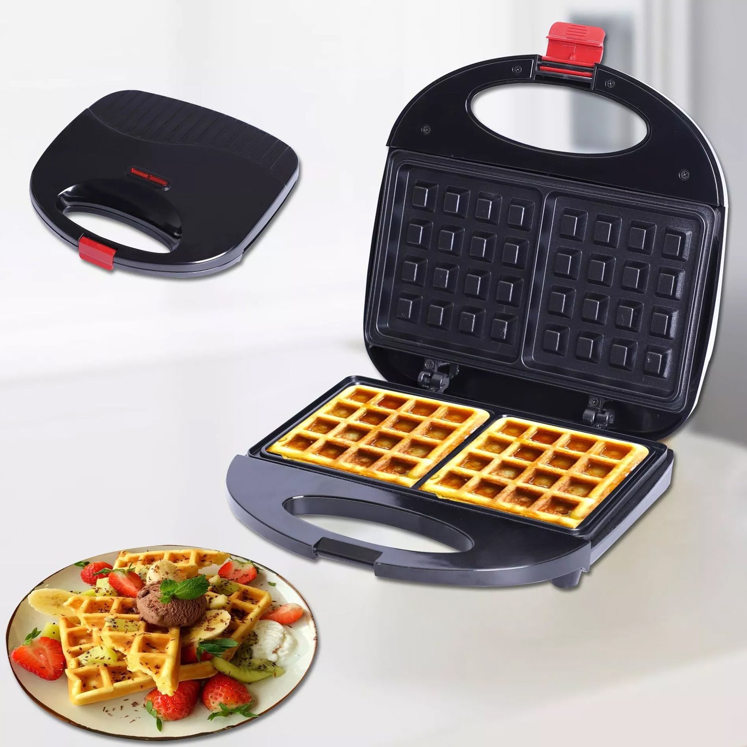 2817 Waffle Maker Makes 2 Square Shape Waffles Non-stick Plates Easy To Use With Indicator Lights