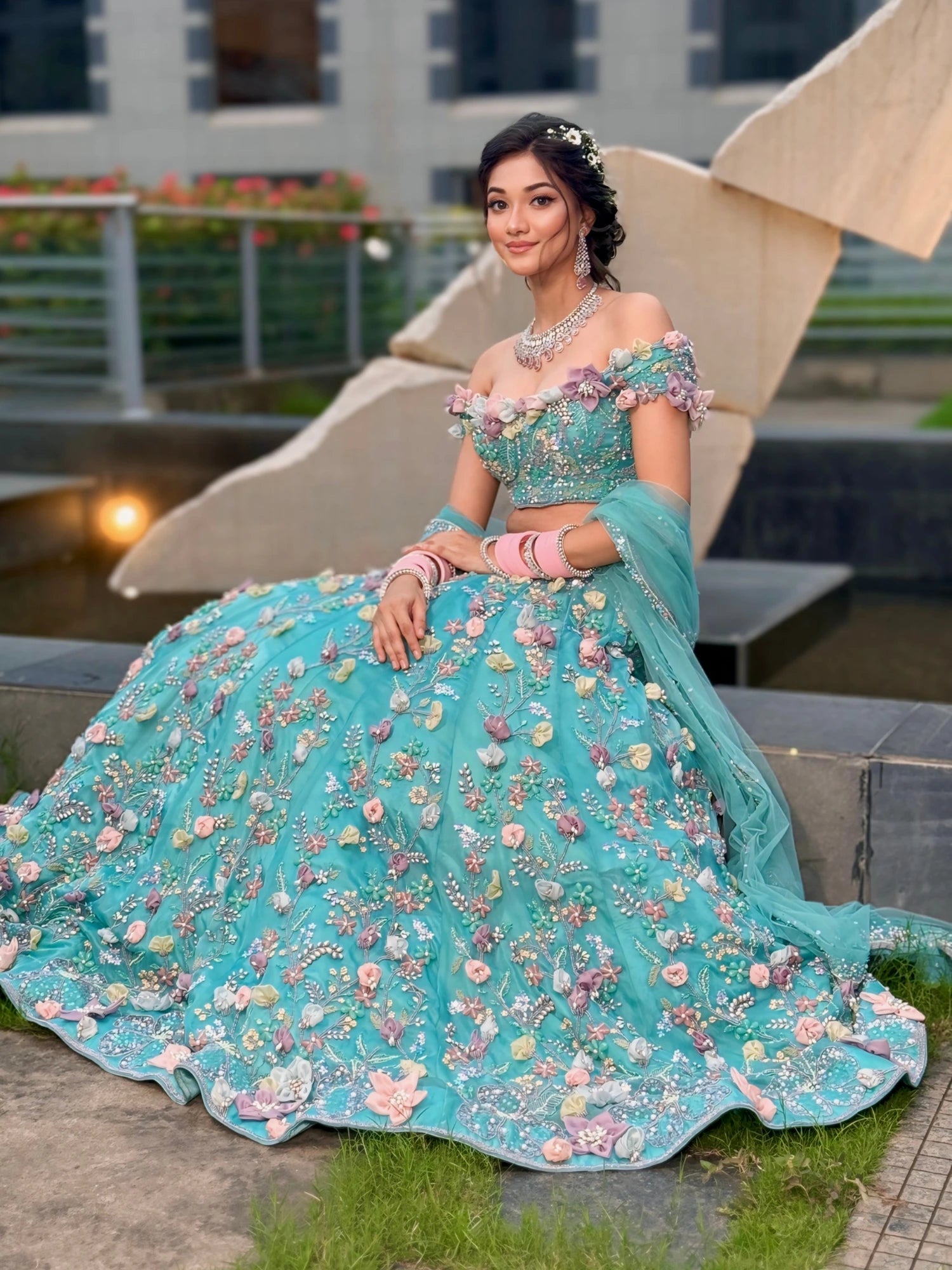 Bridal Wear Faux Georgette Lehenga Choli with Designer Flower Work & Dupatta