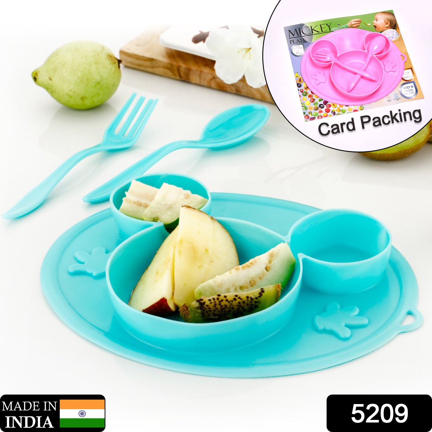 5209 Silicon Micky Plate And 1 Spoon  1 Fork Card Paking ( 1 Pc Product)