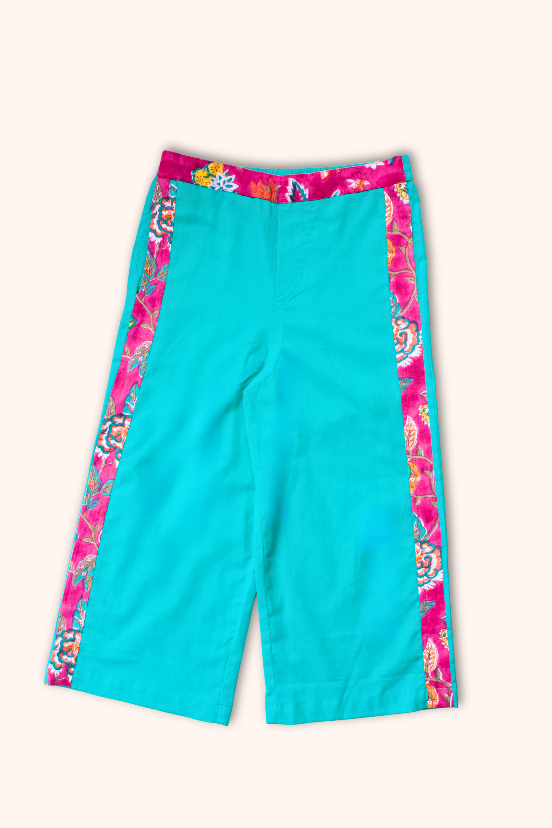 Girls Adele Printed Waist Coat and Solid Pants set - Pink & Turquoise