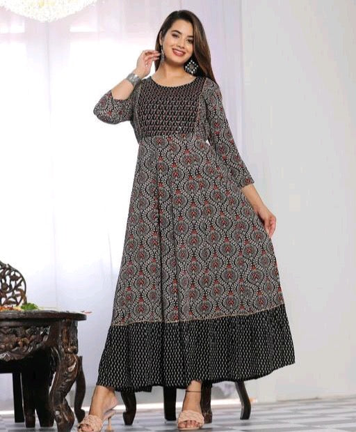 Reyon Printed Gown with Gota Work