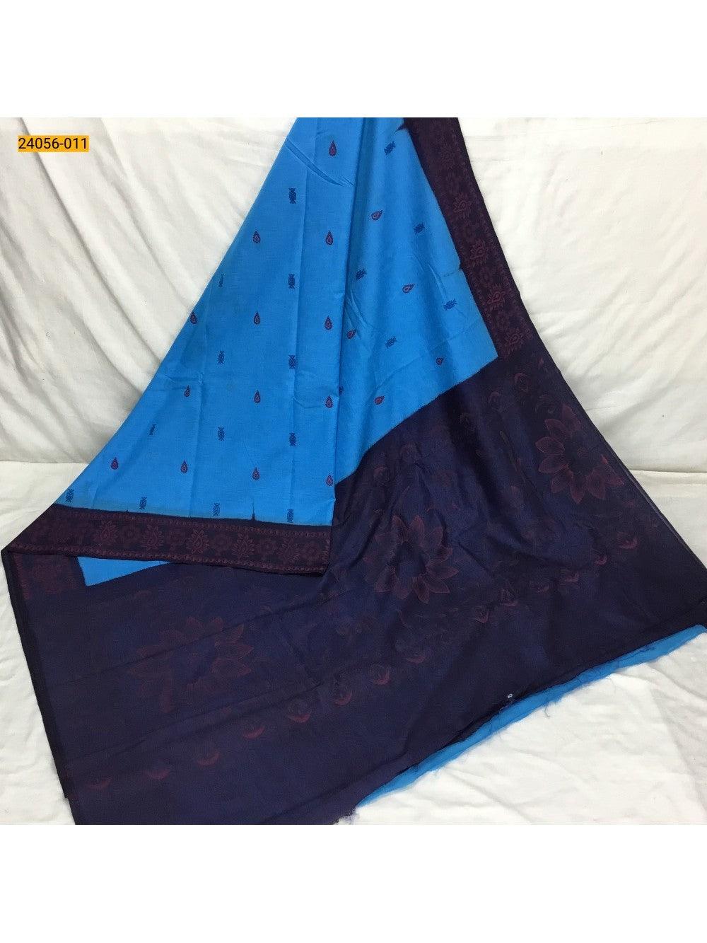 Blue Tirupur Dyed Printed Cotton Saree