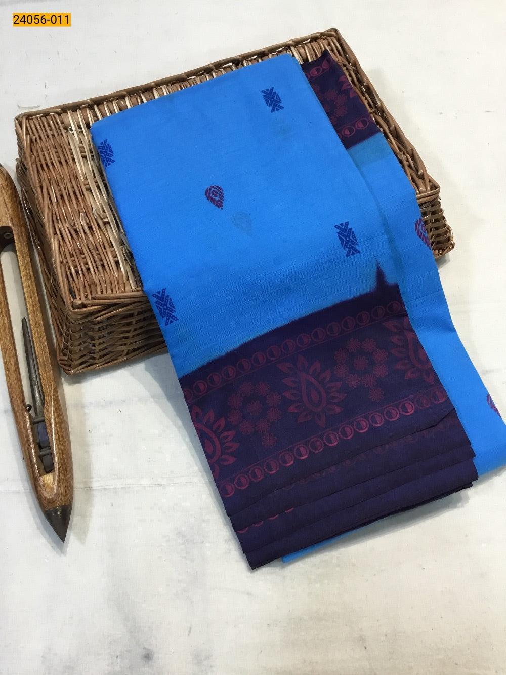 Blue Tirupur Dyed Printed Cotton Saree