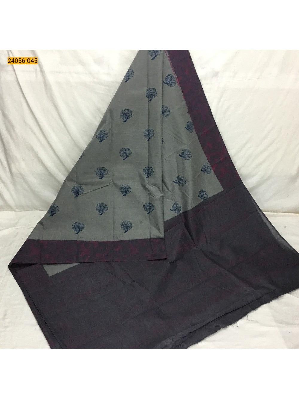 Blue Tirupur Dyed Printed Cotton Saree