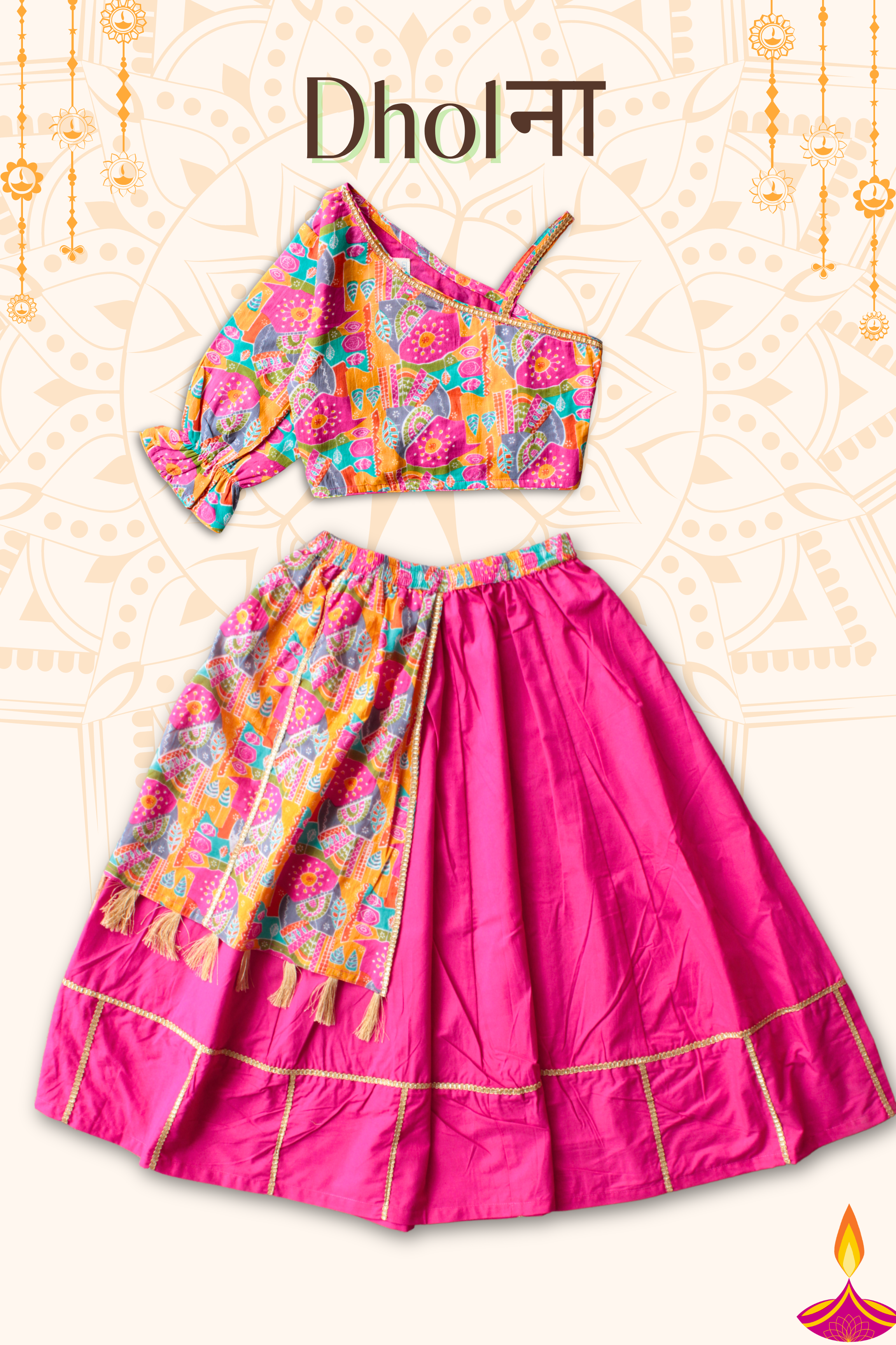 Girls Dholna Pure Cotton Chaniya Choli Ethnic Clothing set - Pink Pink