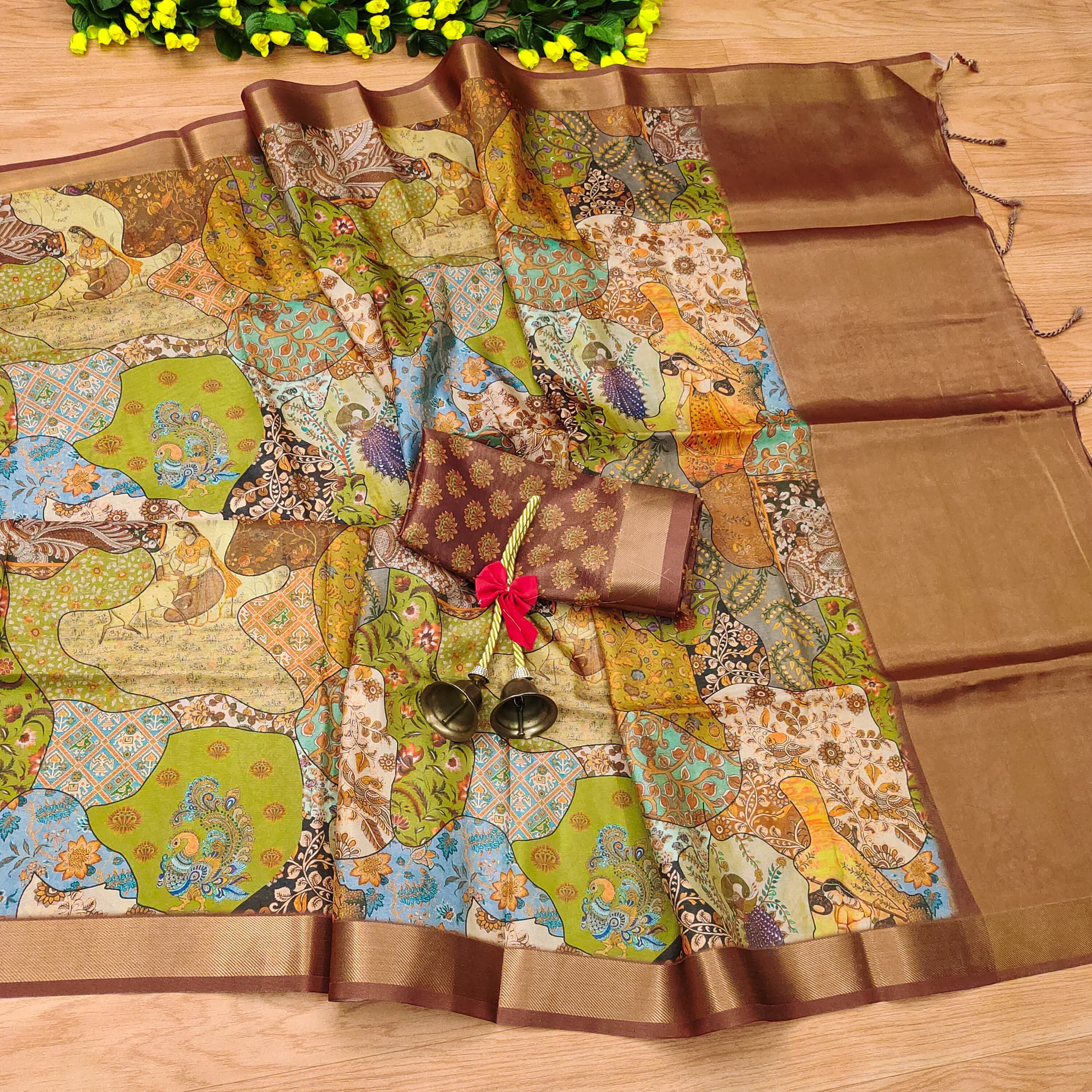 Premium Chanderi Silk Zari Woven Saree - Kalamkari & Flower Print