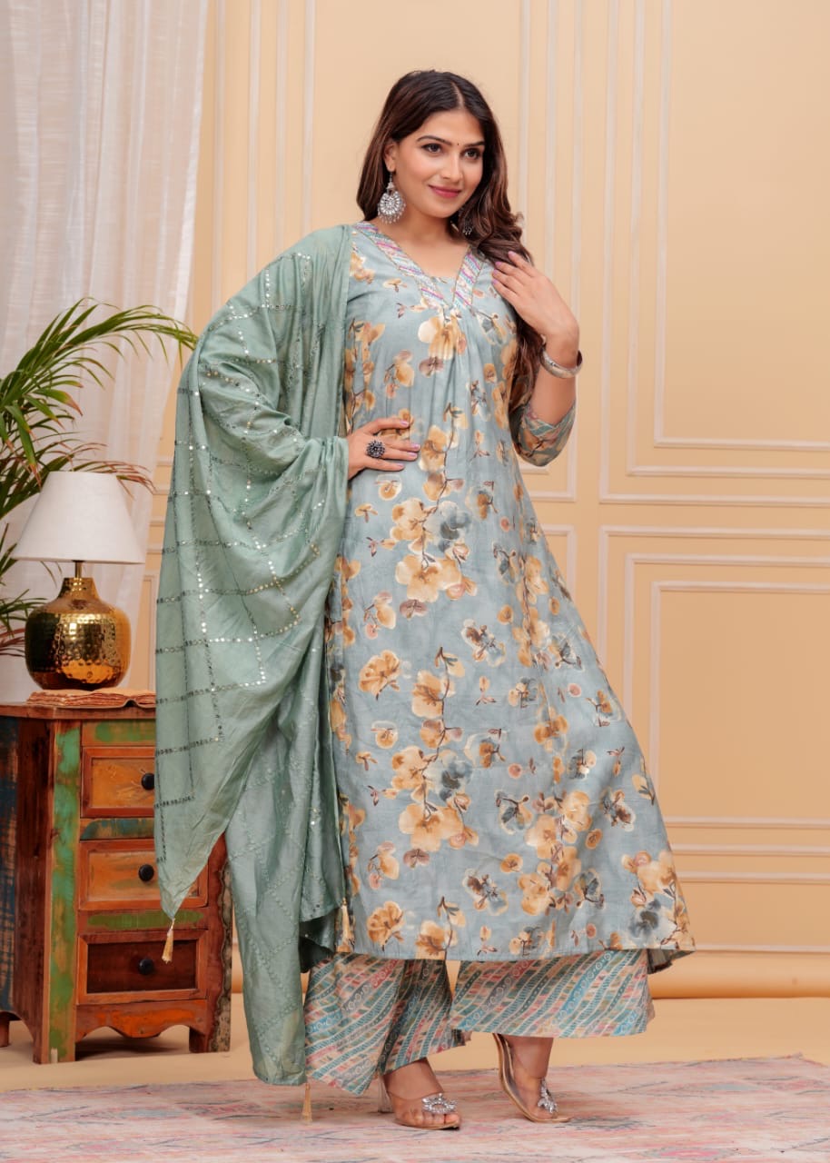 Pure MUSLIN Silk Suit, Kurta With Handwork On Yoke