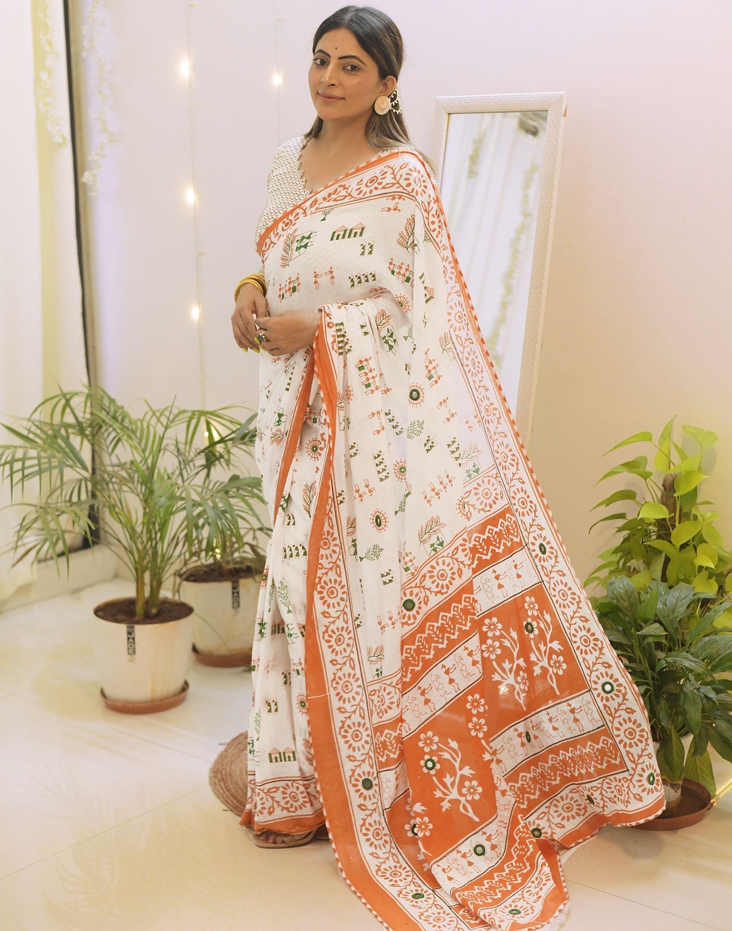 White Linen Tiranga Saree with Digital Print for Independence Day