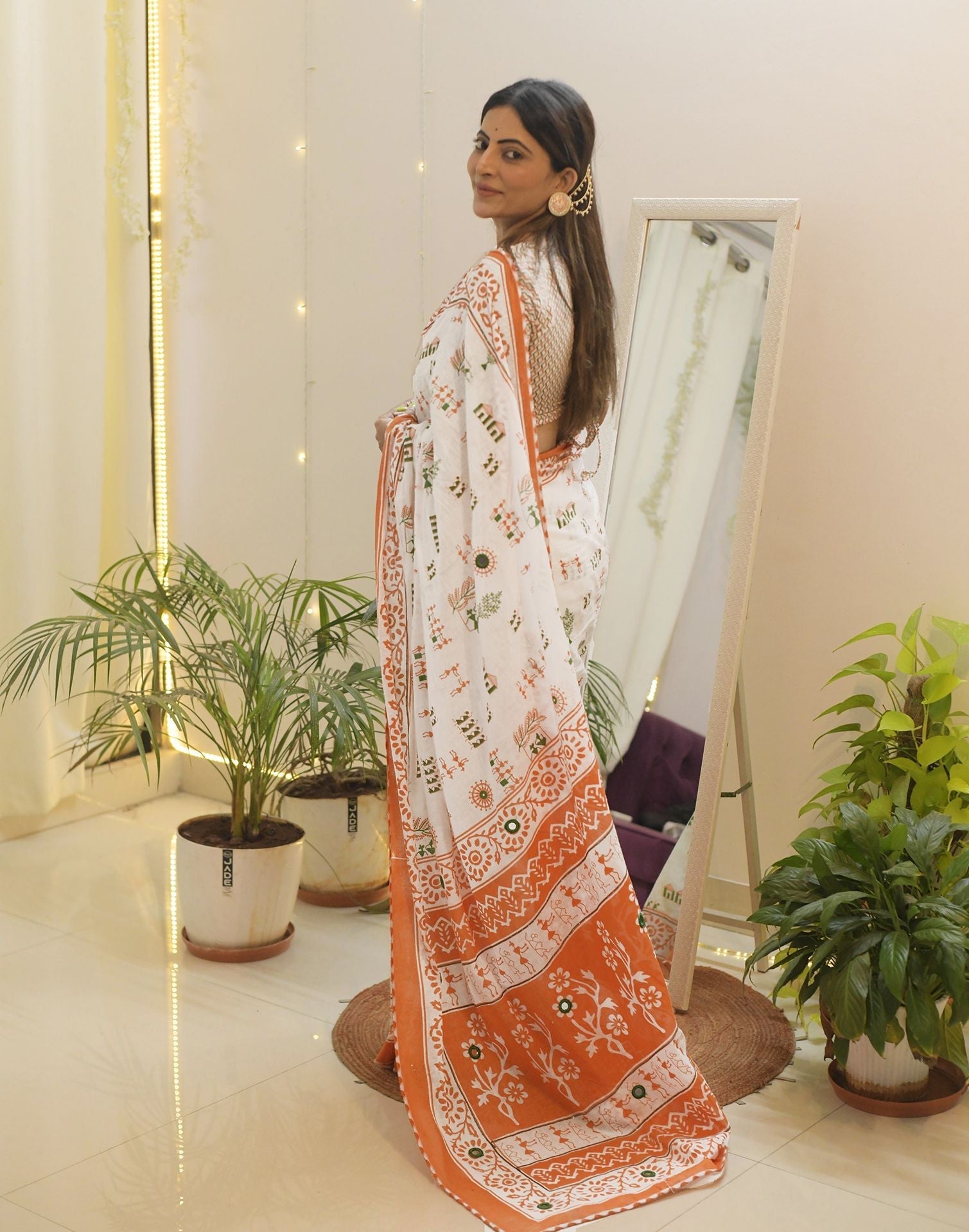 White Linen Tiranga Saree with Digital Print for Independence Day