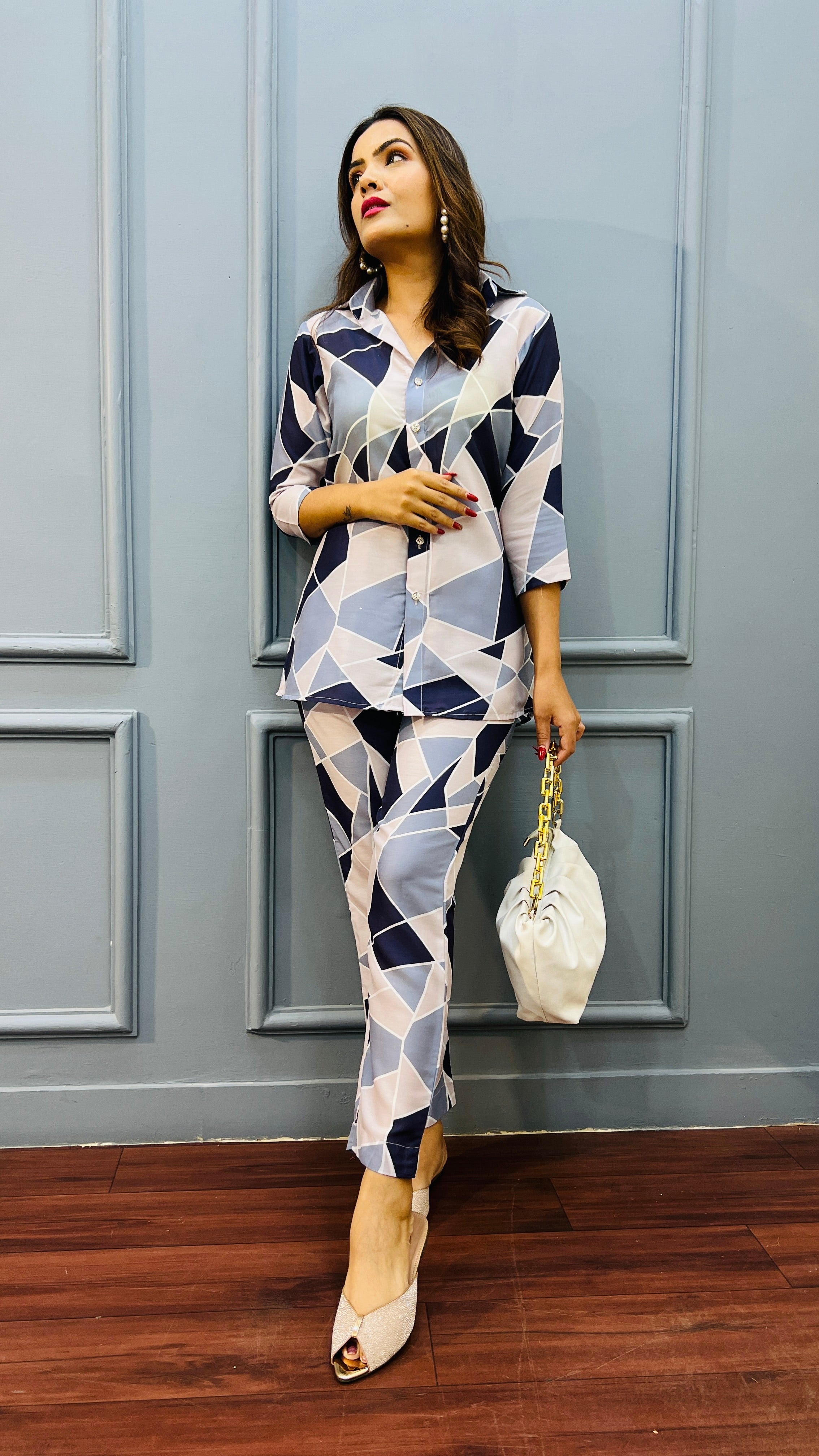 Muslin Designer Co-ord Set for Women in Geometrical Print