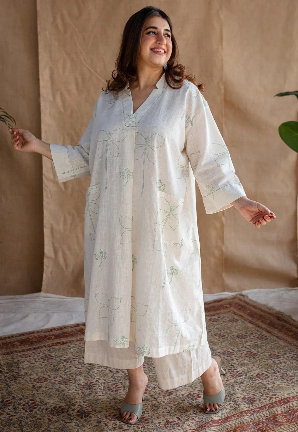 Pure Cotton Kurti with Self Print with Plazzo