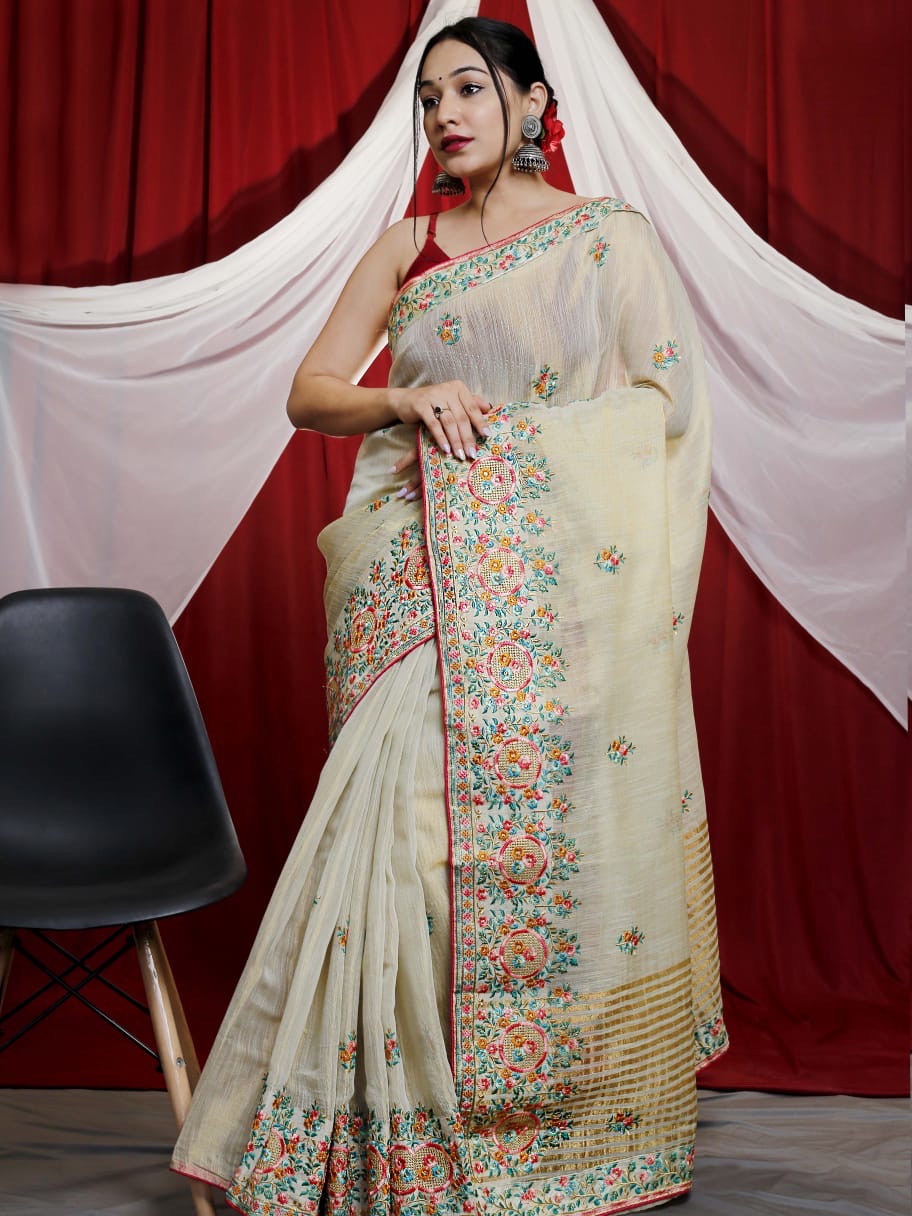 TUSSAR SILK SAREE ALL OVER KASHMIRI WORK