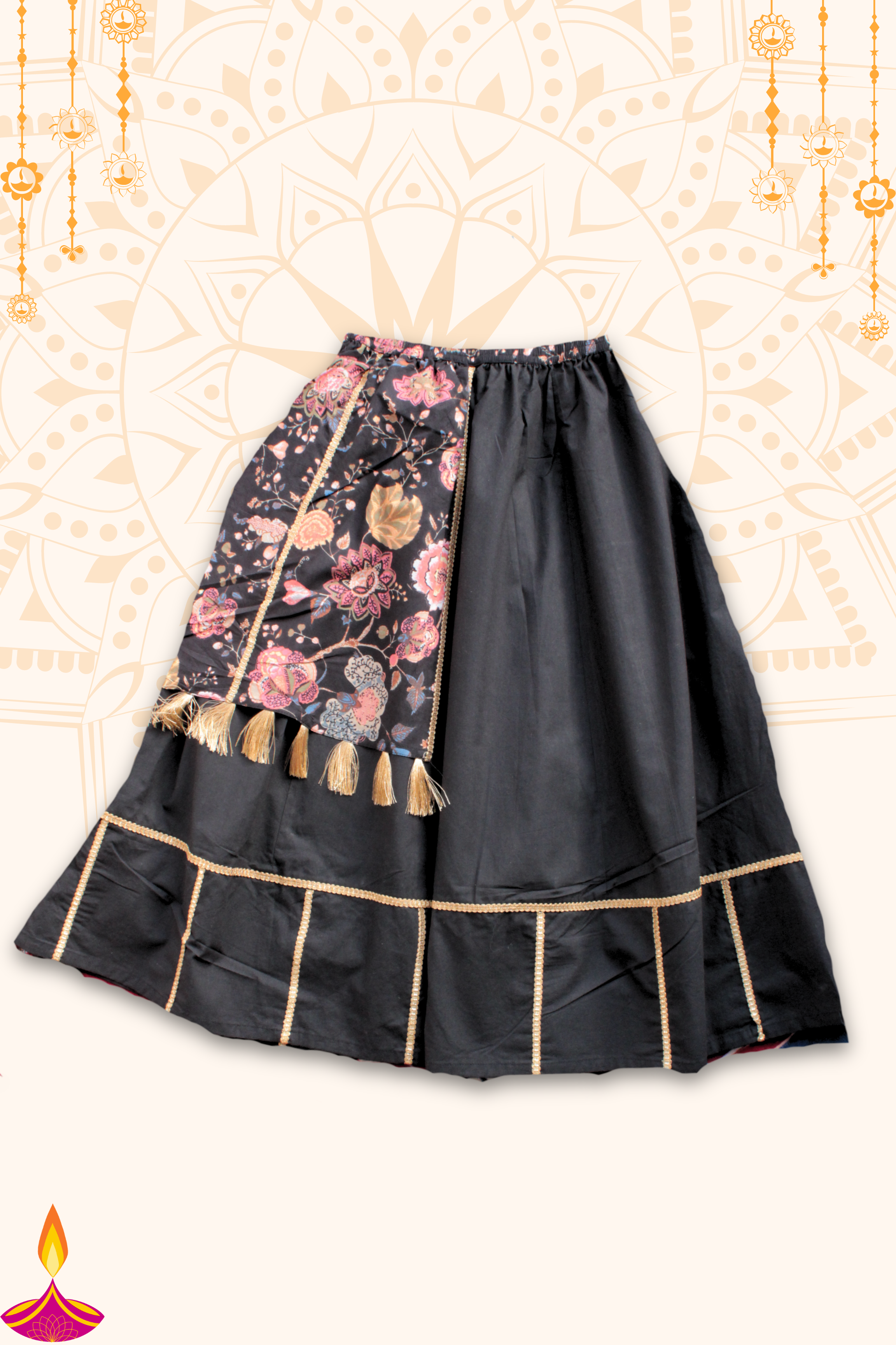 Girls Dholna Pure Cotton Chaniya Choli Ethnic Clothing set - Black