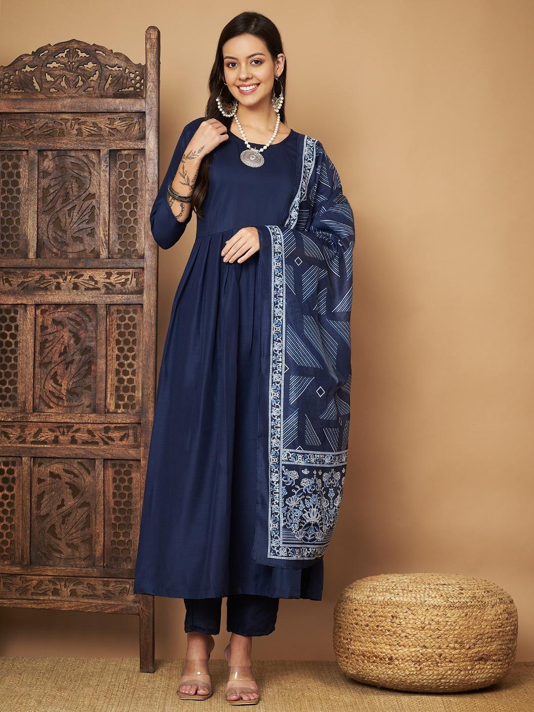 Women Anarkali Kurta with Pants Floral Print Dupatta - TREND BUY