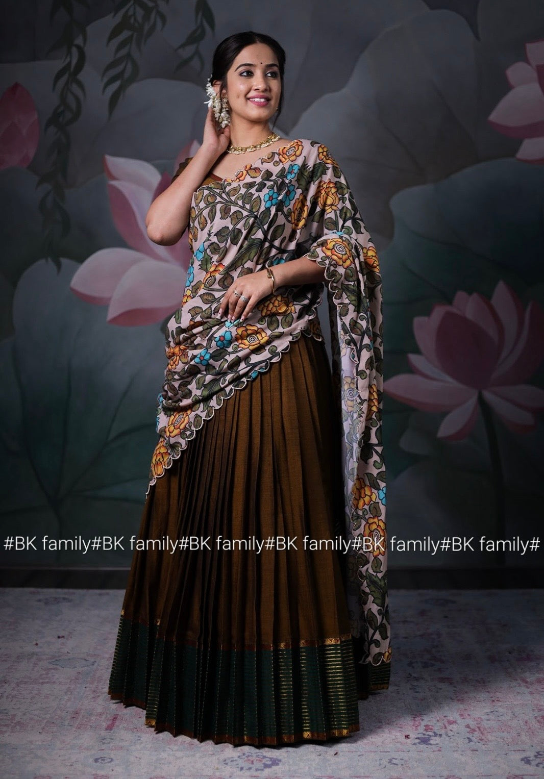 Handloom Halfsaree with Kalamkari Dhavani