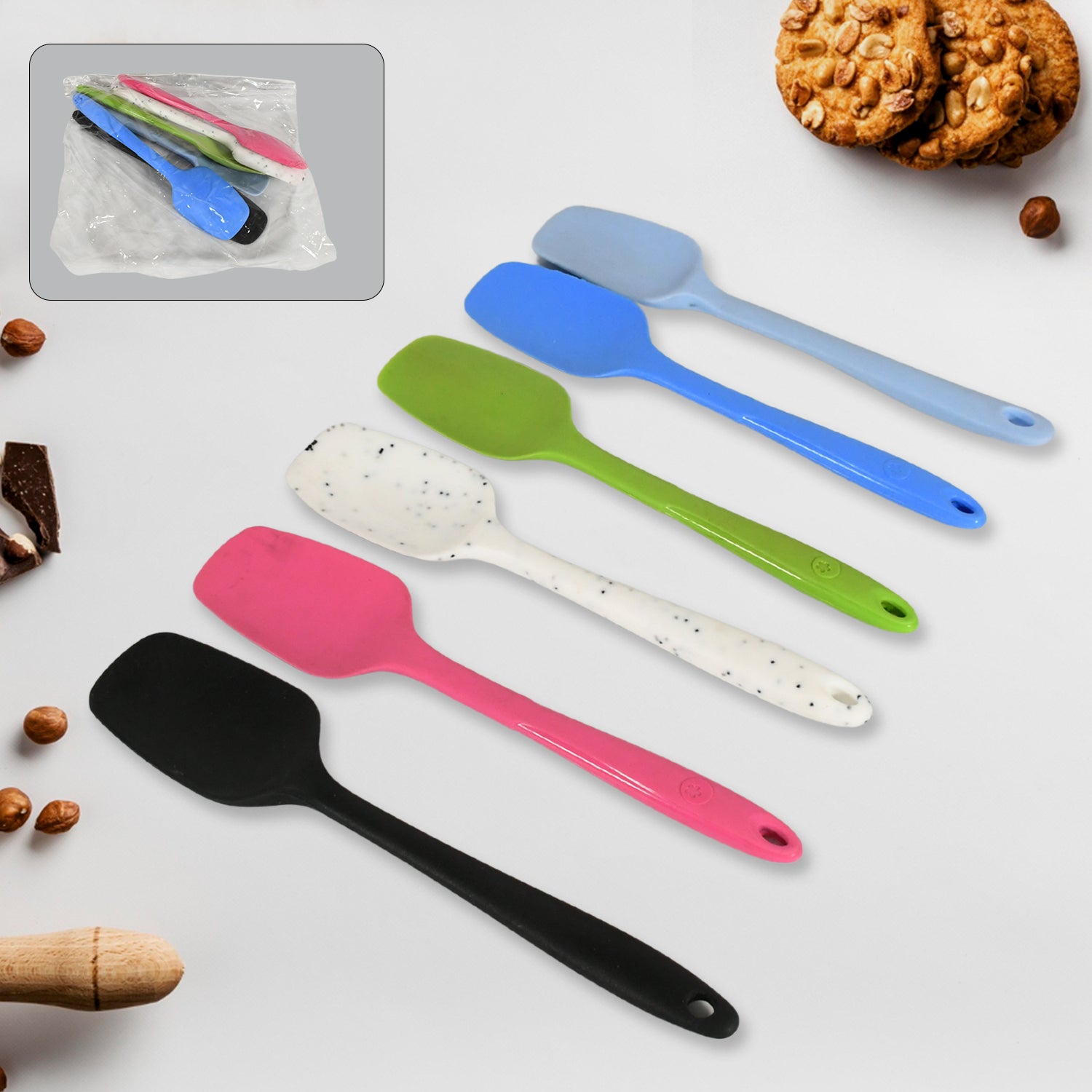 Multipurpose Silicone Spoon Silicone Basting Spoon Non-stick Kitchen Utensils Household Gadgets Heat-resistant Non Stick Spoons Kitchen Cookware Items For Cooking And Baking (6 Pcs Set)