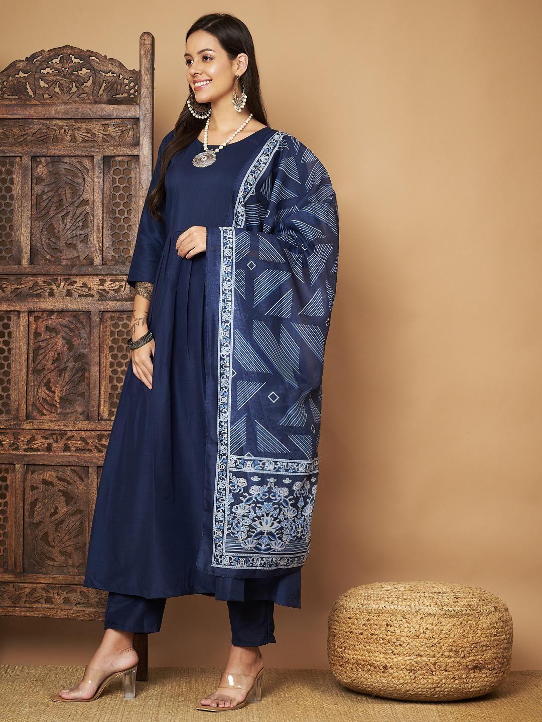 Women Anarkali Kurta with Pants Floral Print Dupatta - TREND BUY