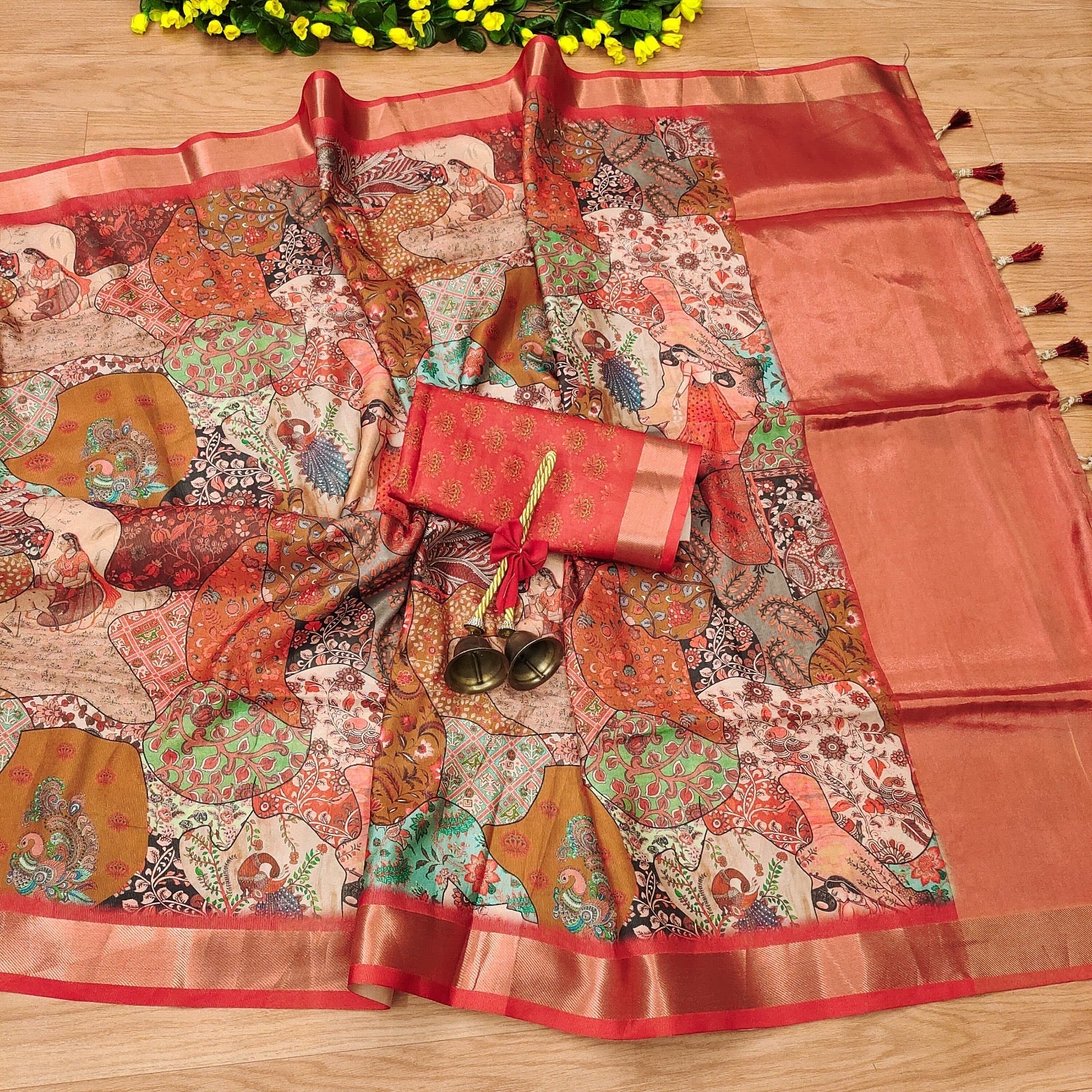 Premium Chanderi Silk Zari Woven Saree - Kalamkari & Flower Print