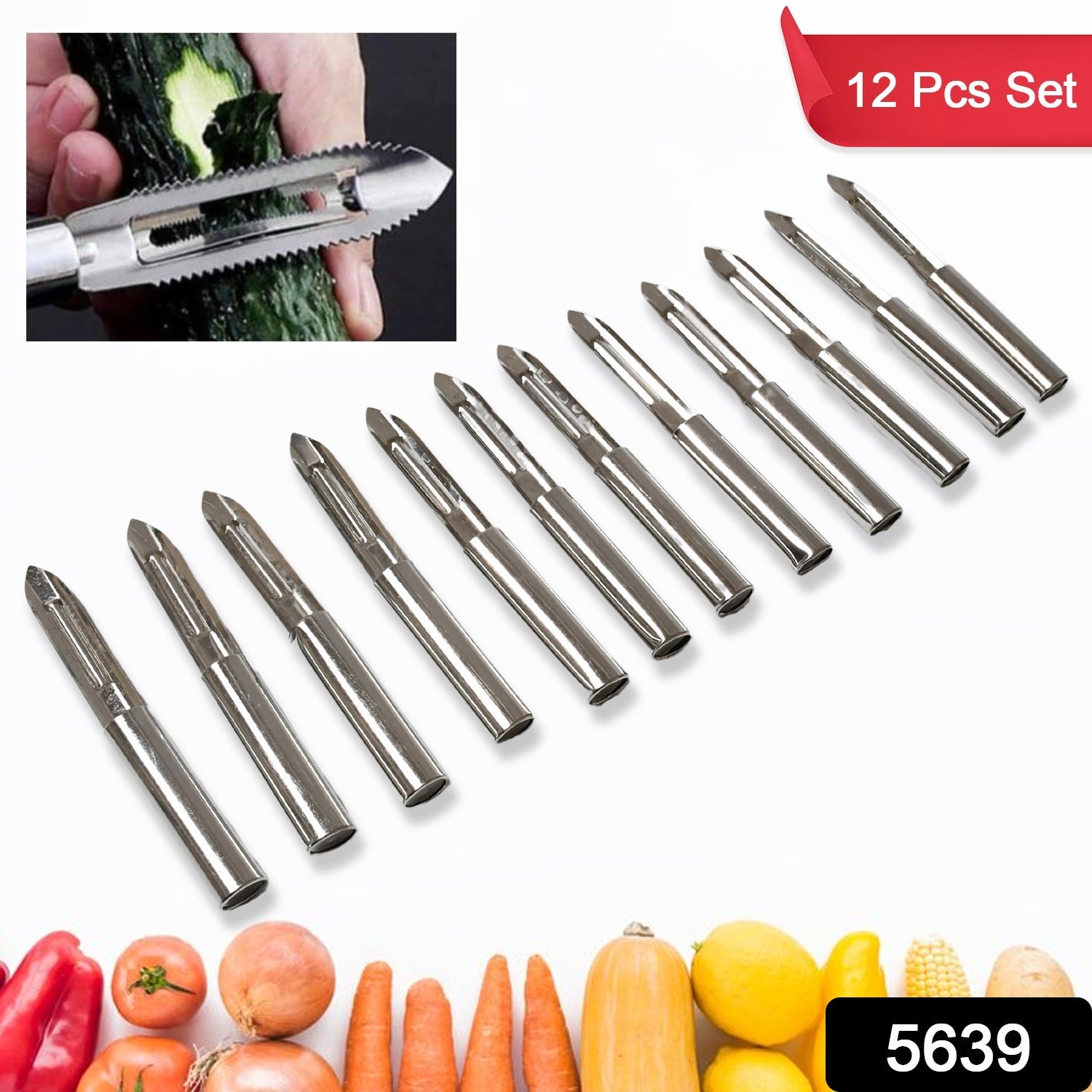 5639 Multi-purpose Stainless Steel Peeler With Handle For Vegetables Potato Peeler Carrot Grated Suitable For Peeling And Shredding Fruit And Vegetables Kitchen Accessories Piller (12 Pcs Set)