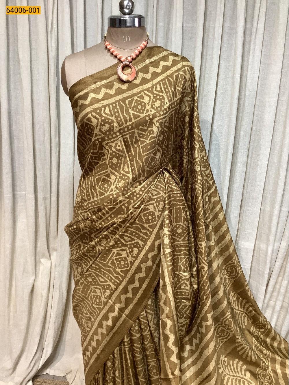 Dark Sandal Crepe Silk Saree