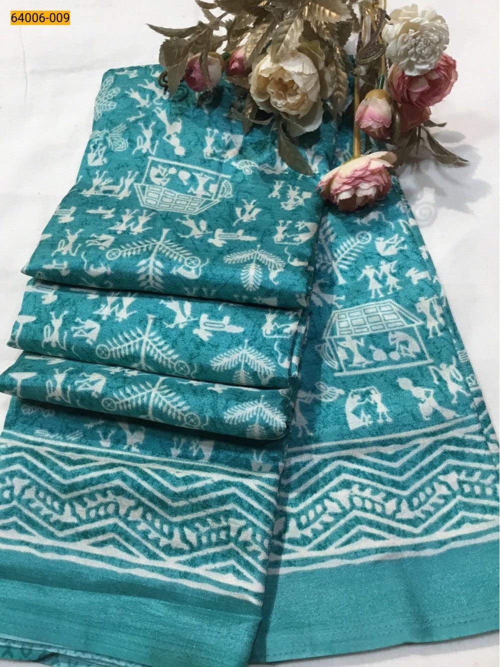 Rama Blue Crepe Silk Saree