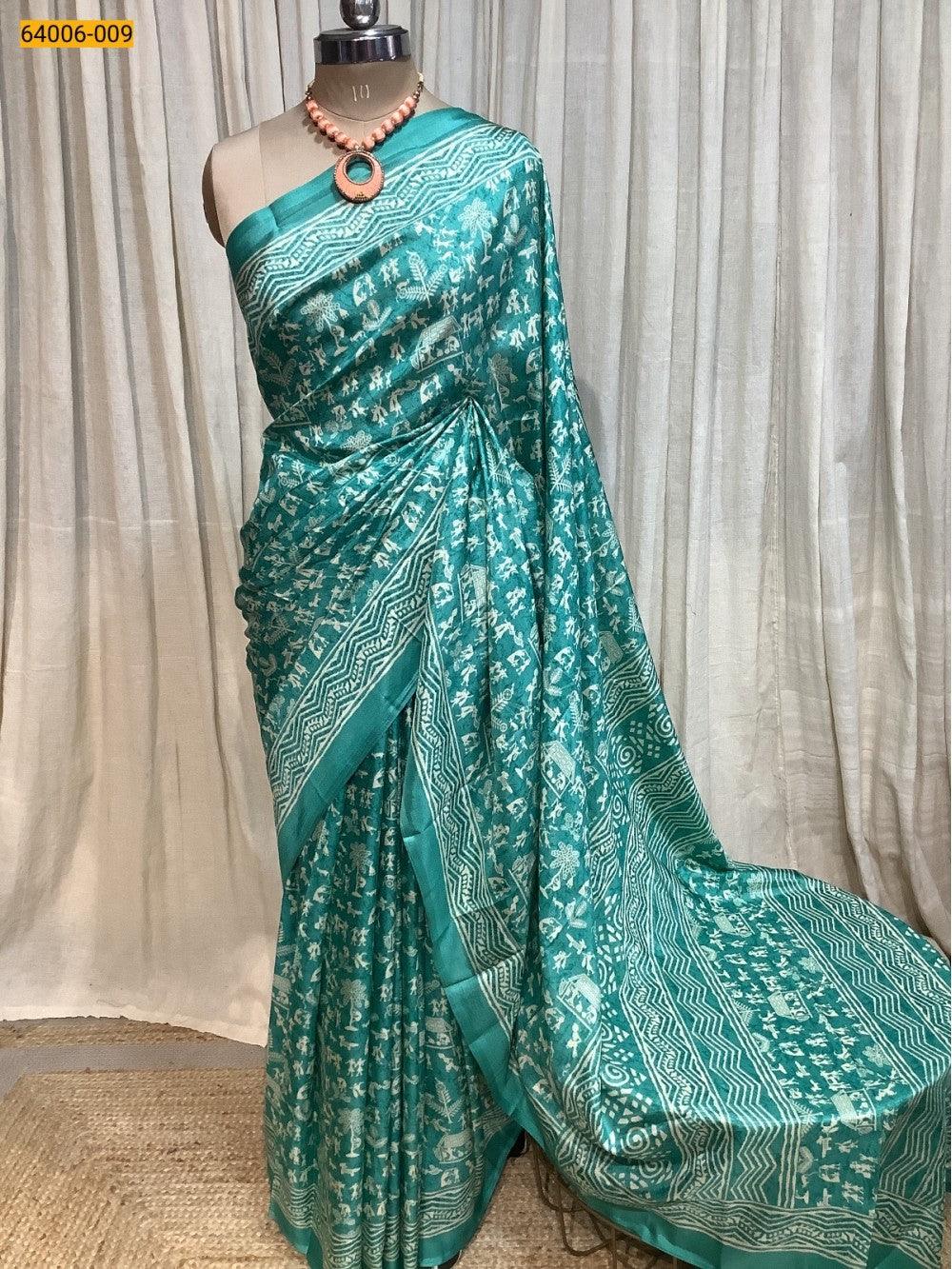 Rama Blue Crepe Silk Saree