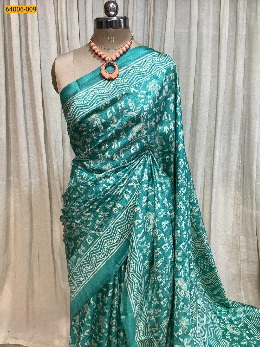 Rama Blue Crepe Silk Saree