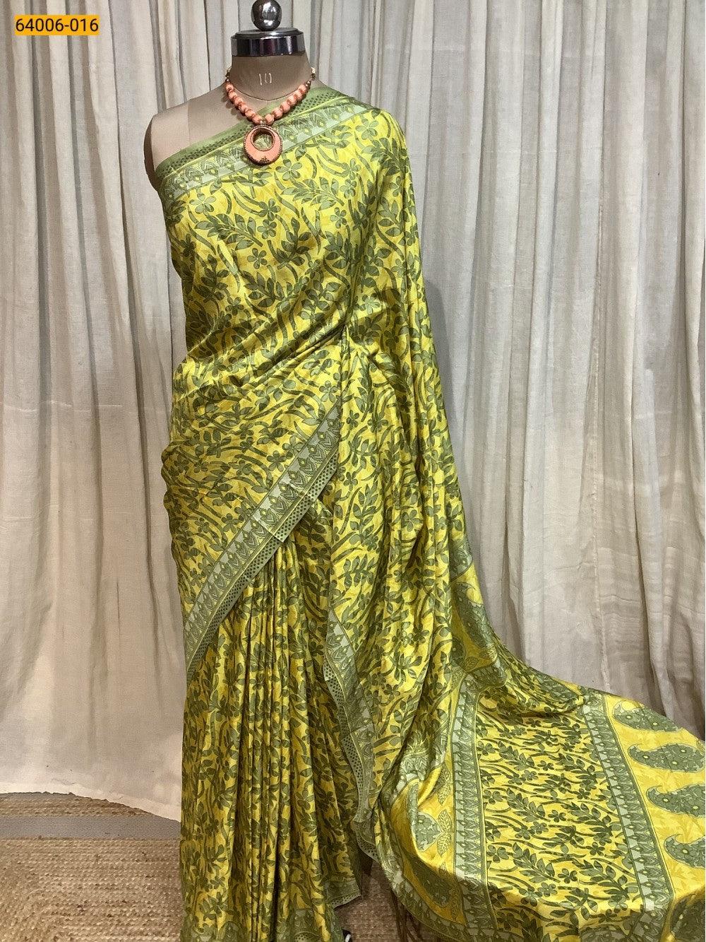 Yellow  Crepe Silk Saree