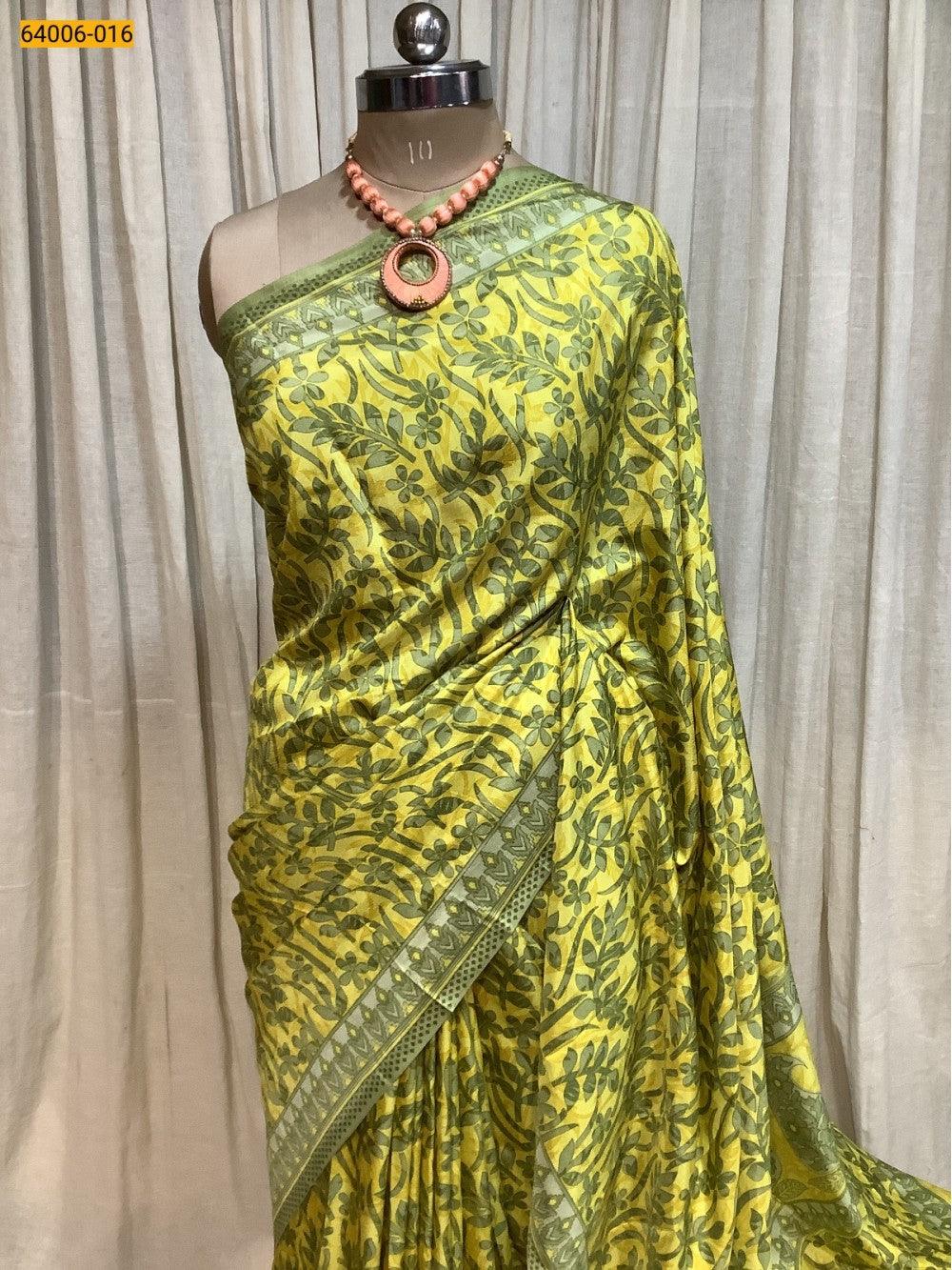 Yellow  Crepe Silk Saree